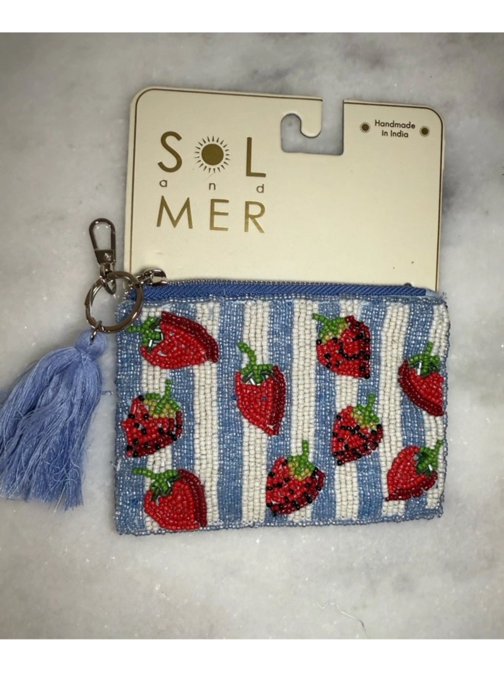 New Release Sol and Mer Strawberry Striped Beaded Zippered Travel Pouch Wallet
